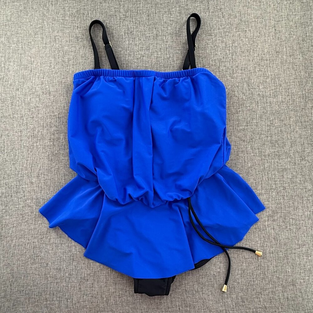 Maxine Of Hollywood One‎ Piece Swim Suit Royal Blue Adjustable Straps Size 12